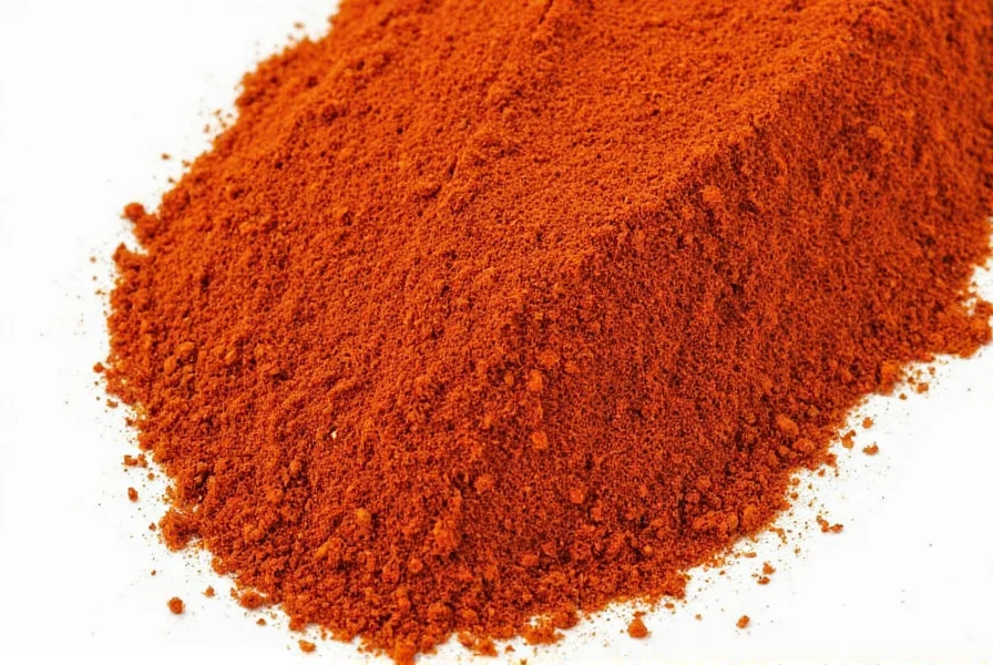 Close-up of smoked paprika powder showing vibrant red color and fine texture on wooden spoon