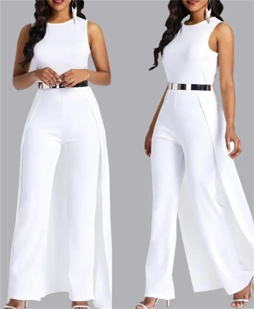 

Womans Race wide leg Round neck back tail sleeveless womanParty Romper jumpsuit 2019 Pants and trousers dropshipping clothing