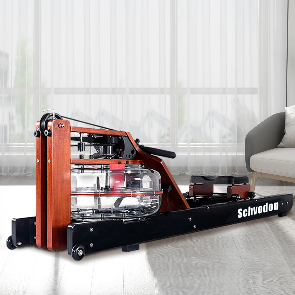 

high quality rubber wood solid wood water rowing machine homegymequipment, Red/black