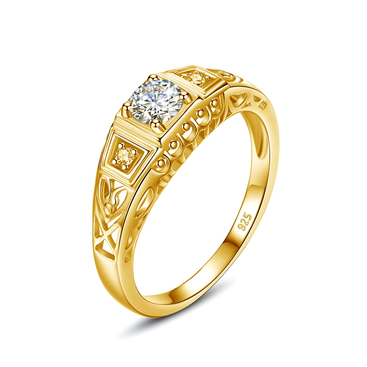 Fine Jewelry Gothic Exquisite Filigree Woman 0.5 Carat Moissanite Engagement Ring Diamond