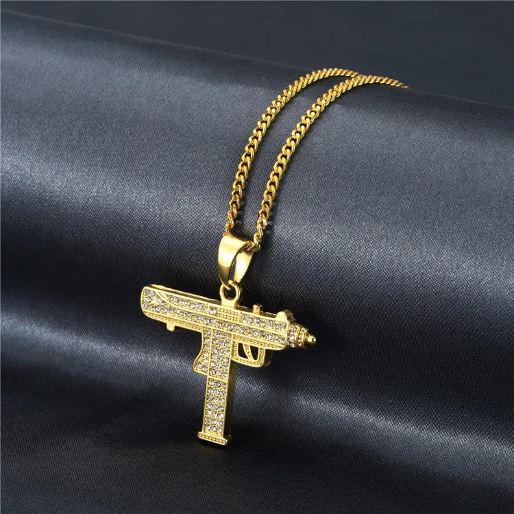 

Hip Hop Stainless Steel Chain Submachine Gun Pistol Machine Gun Pendant Necklace, Picture shows