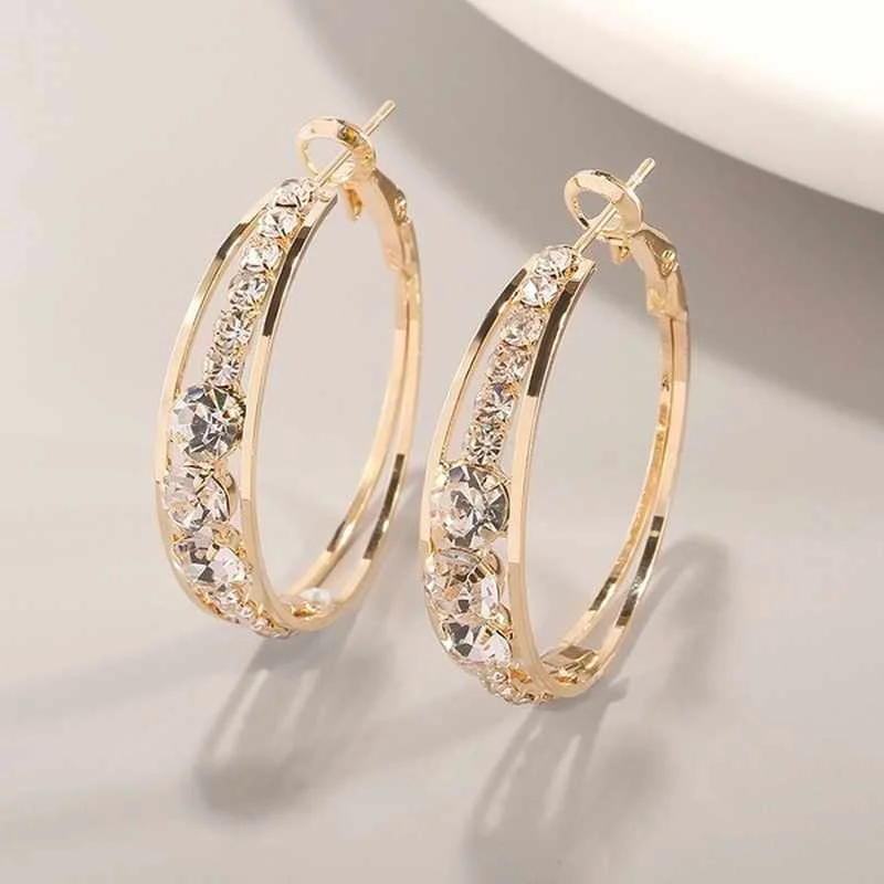 

Gold-plated Rhinestone Earrings Circle Rhinestone Inlaid Big Ear Ring European And American Personalized Jewelry Earrings