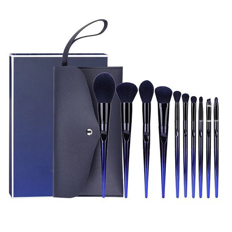 

Amazon Hot Luxury High Quality Vegan 10 pcs Gift Make Up Brushes Blue Cosmetic Makeup Brush Set