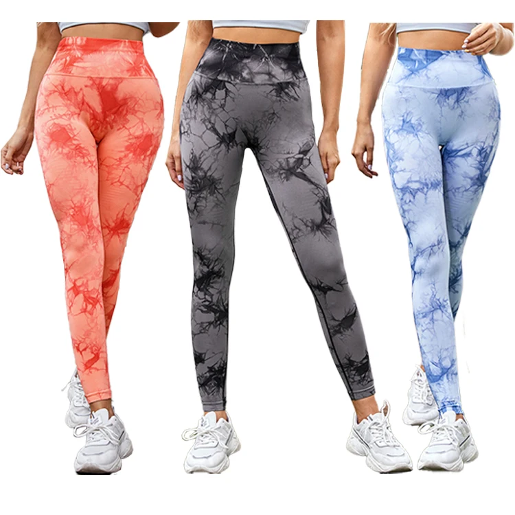 

Wholesale High Waisted Casual Fashion Designed Tye Dye Seamless Knitted Workout Tight Yoga Fitness Leggings Women