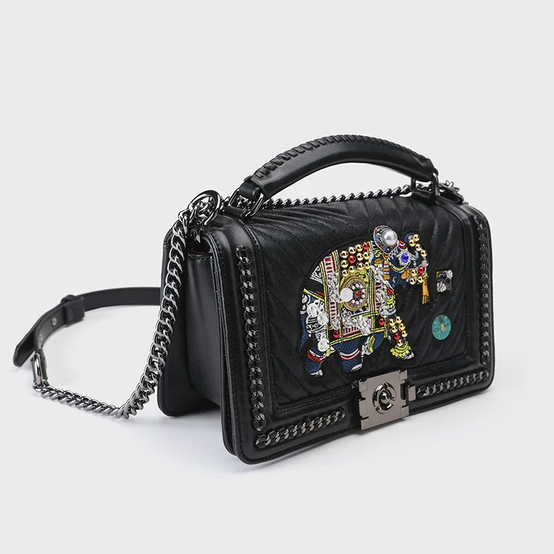 

2021 new fashion women handbags with luxury stone and embroidered elephant designer bag for ladies chain shoulder clutch bag, Picture