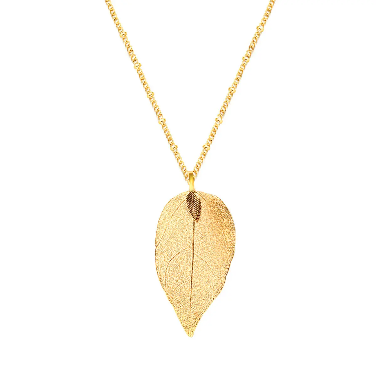 

2021 Fashion women gold long chain hollow real leaf sweater pendant necklace, Gold sliver