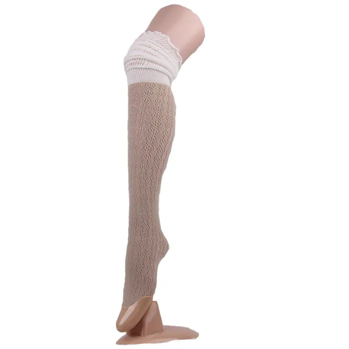 

Hot Sale Lady Double Color Splicing Hollow Long Tube Stockings