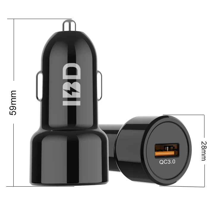 

New high quality Mini QC3.0 usb fast charger car 1 port car charger for cellphone, Black and white or customized color