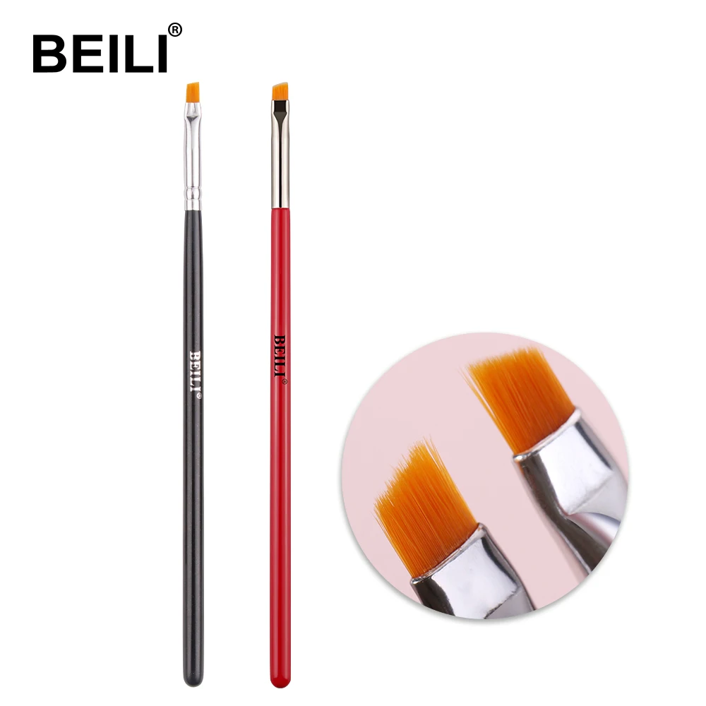 

BEILI Hot selling Single Red Black Wooden handle individual brushes makeup synthetic hair angled thin eyebrow brush wholesale, White