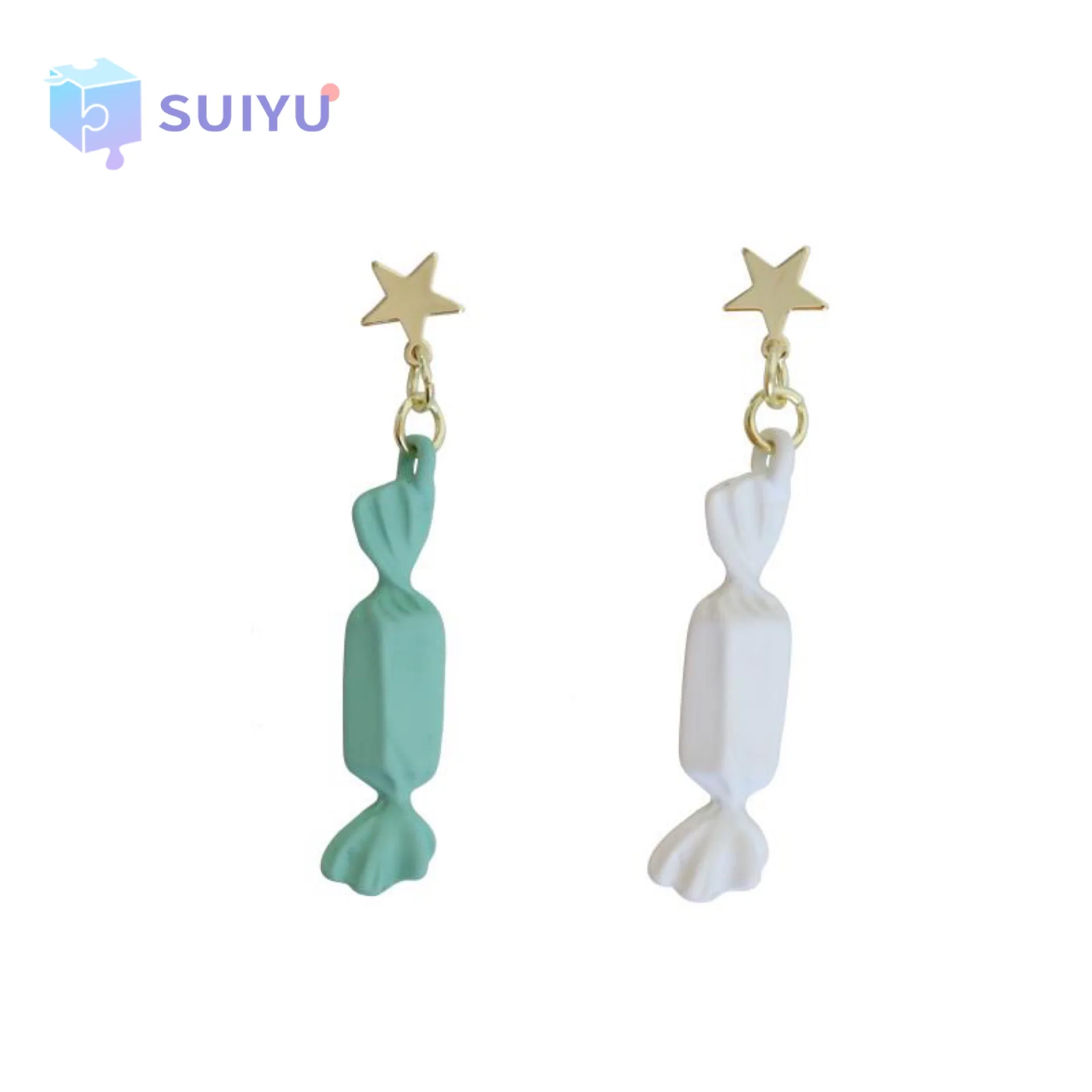 

Cute New Design Korean Style Candy Star Long Earrings Sweet Candy Girls Jewellery Party Earrings, Green, white