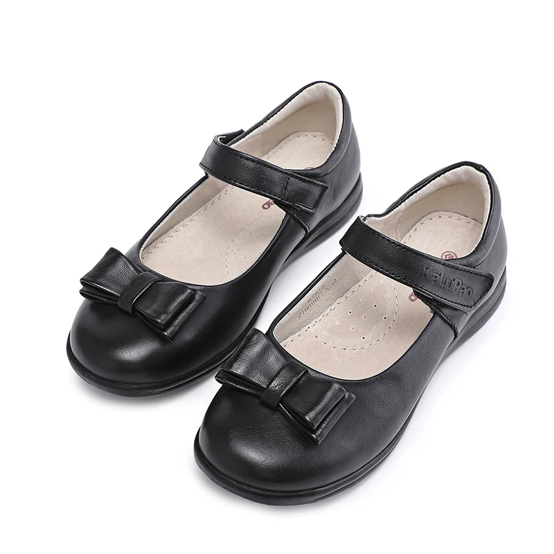 

KALUPAO Black School Shoes For Girls Wholesale Bowknot Flats Genuine Leather Student Dress Shoes