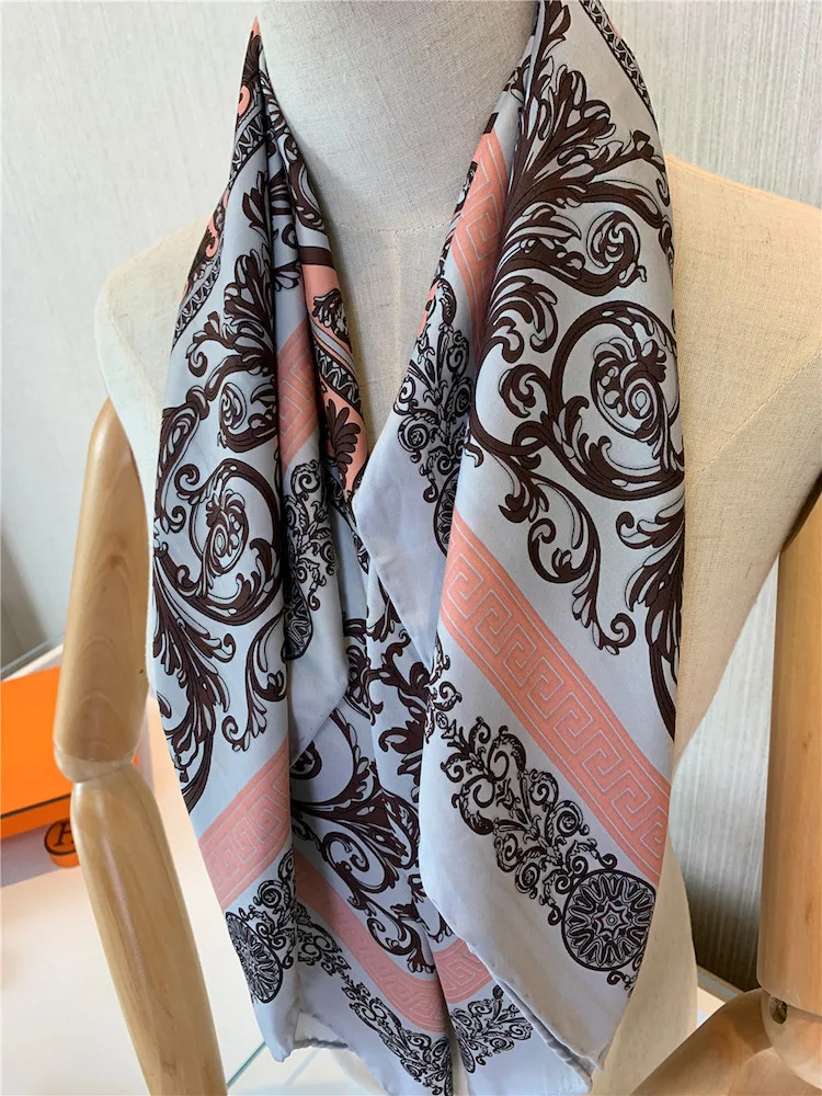 custom wholesale Luxury style 90cm silk square scarf shawls with hand-made high quality printing