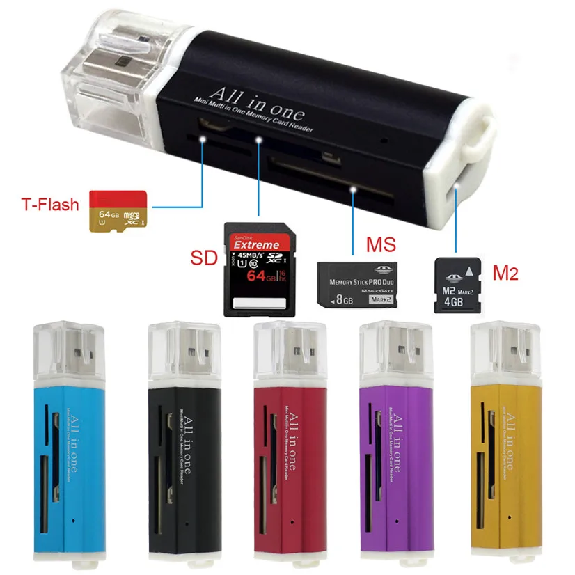 
Hot Sell for Micro SD SDHC TF M2 MMC MS All in 1 USB 2.0 Multi Memory Card Reader 