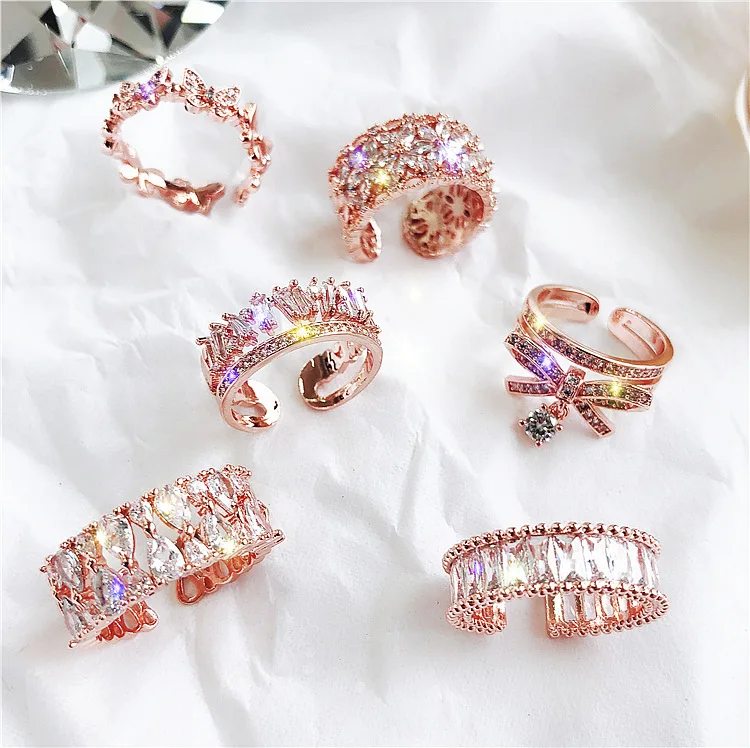 

2020 fashion adjustable crystal rings women jewelry