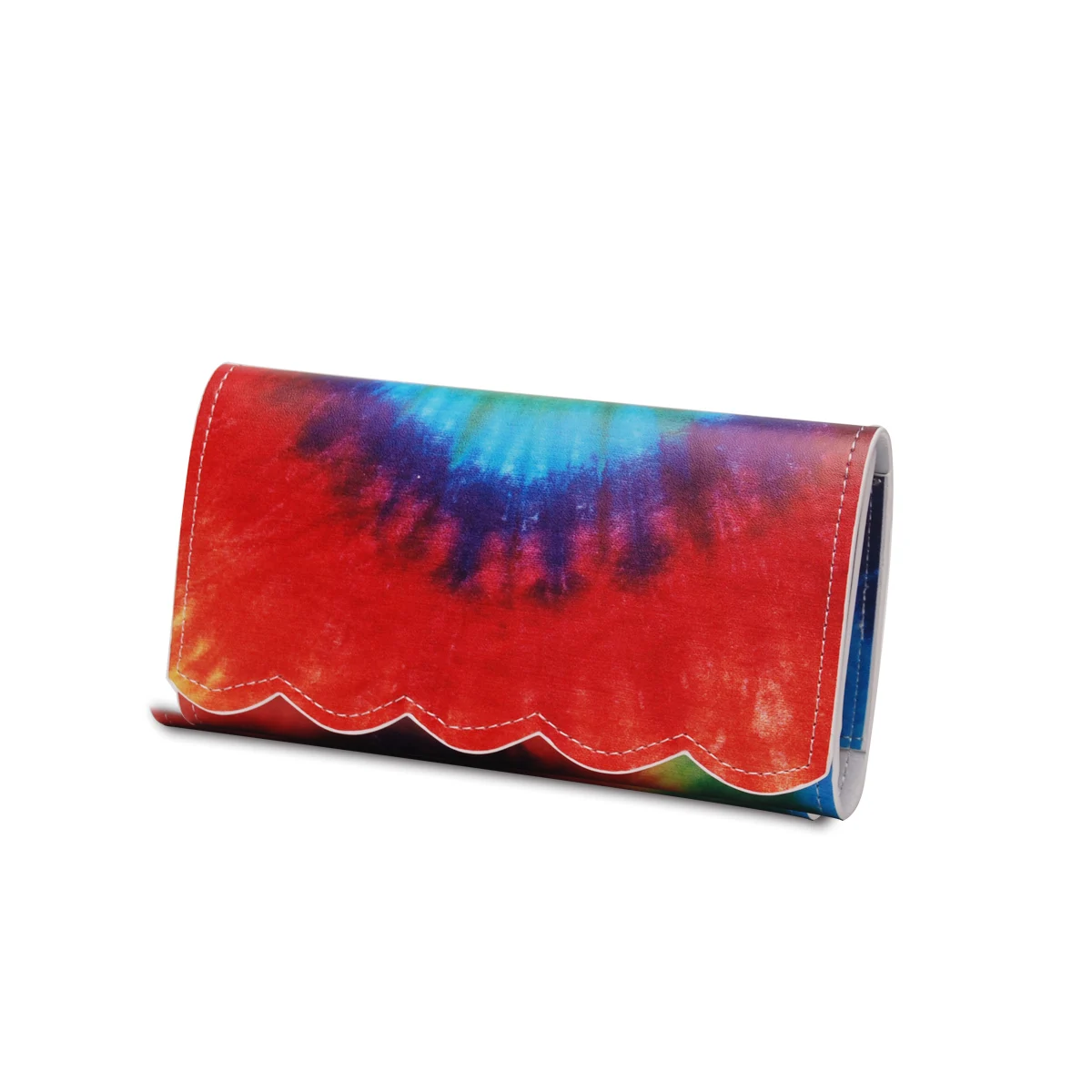 

Ready To Ship Scalloped Tie Dye PU Faux Leather Clutch Foldable Sunflower Clutch Flouncy Card Wallet