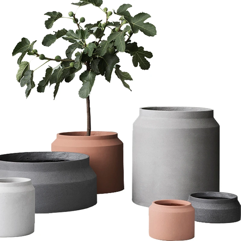 

Nordic simple design cement large size planter pot huge flower pot for home garden decor, Dark grey, light grey, red