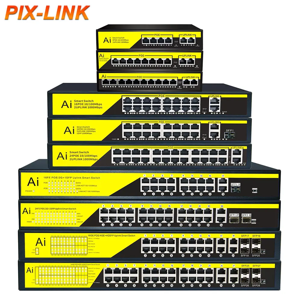 

OEM/ODM PoE switch 4 8 16 24 ports 10/100M & Gigabit unmanaged 48V ethernet fiber switch poe IEEE802.3af/at suitable CCTVNVR