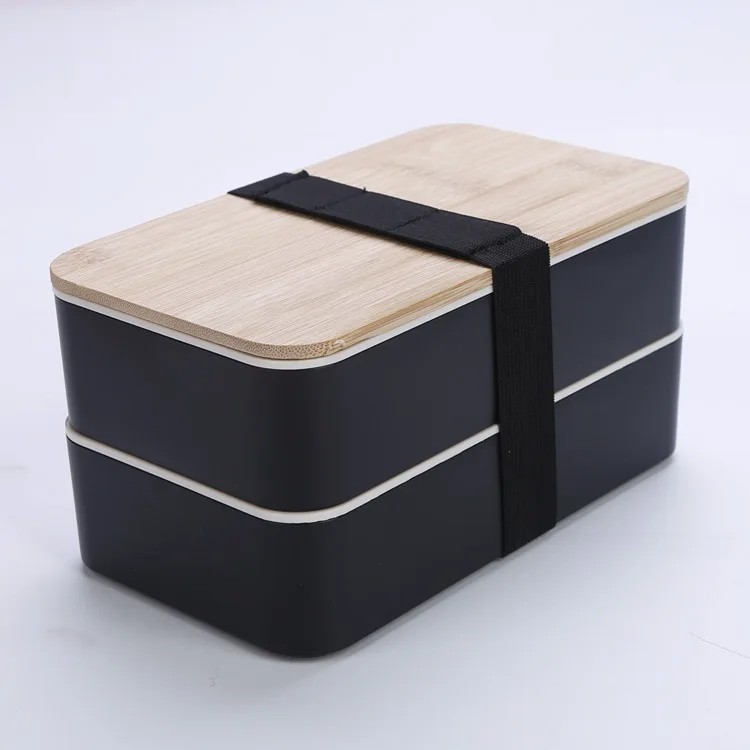 

2022 top seller Bpa Free Dishwasher Safe Bamboo Lid Wheat Straw Plastic Bento Lunch Box Food Container, Black white