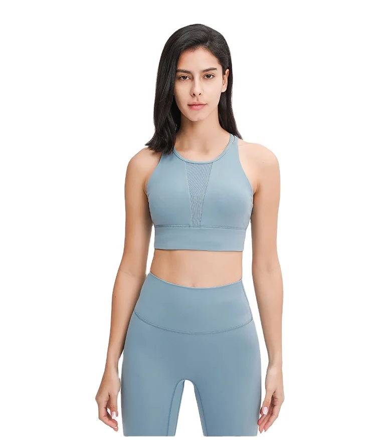 

Hot Sales Female Yoga Sportswear Padded Women Push Up Mesh Panel Cross Back Fitness Sports Bra, Customized colors