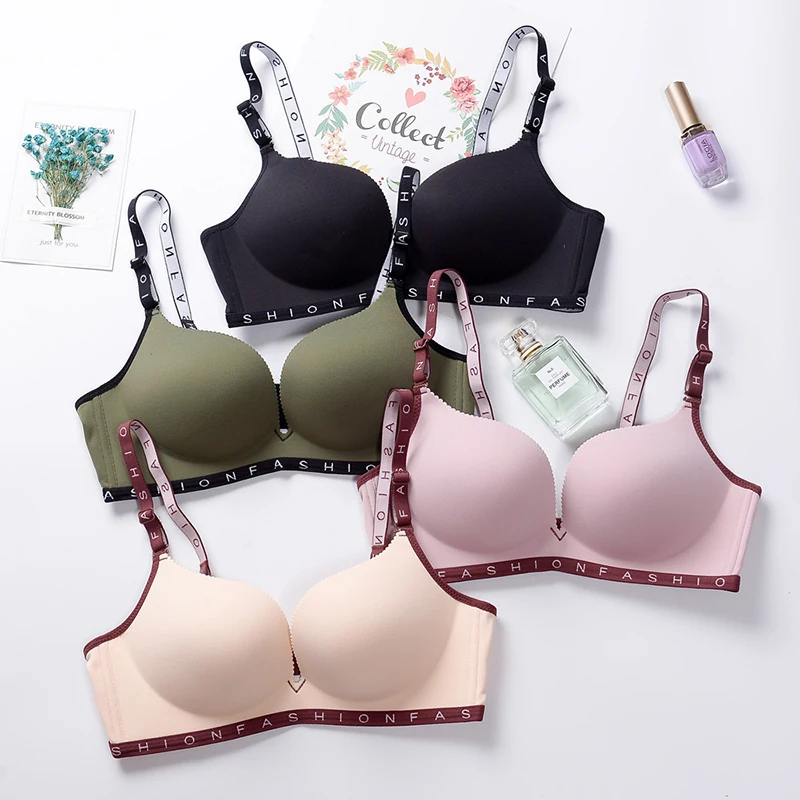 TuKIIE Aliexpress Letter Push Up One-piece Seamless Bra, Brassiere Wireless Ultra Thin Cup Girls Bra