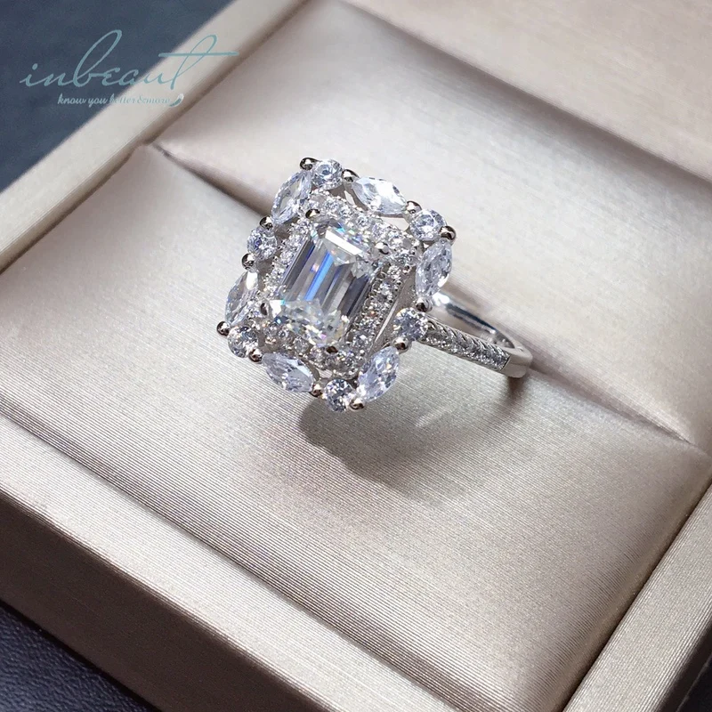 Silver 925 Original 1 Ct Brilliant Radiant Cut Diamond Test Past D Color Moissanite Blossom Ring for Wedding Gift Fine Jewelry