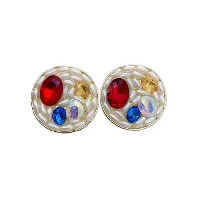 

Best Selling Real Gold Plated Baroque Pearl Round Stud Earrings Multiple Color Crystal Rhinestone Earrings For Women