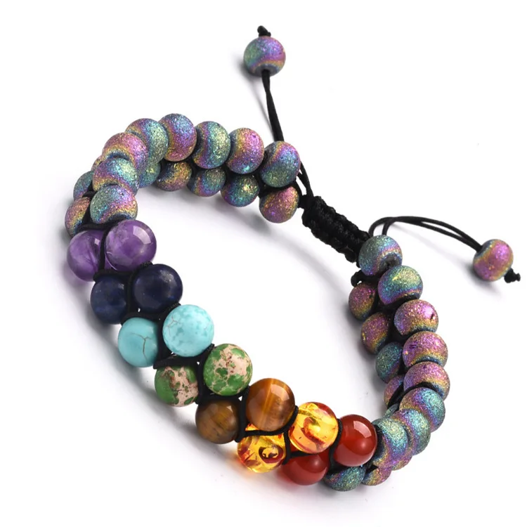 

Personality hand-woven double layer unisex natural Volcanic stone handmade beaded bracelet, As photo