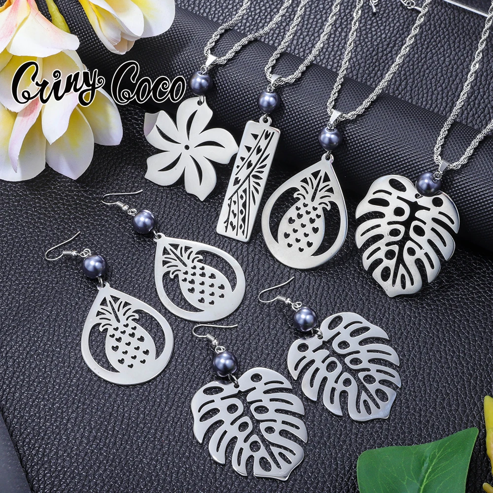 

Cring CoCo Fashion Samoan Sets Necklace Earrings Tribe Stainless Steel Pineapple Polynesian Hawaiian Jewelry Set Wholesale, Picture shows