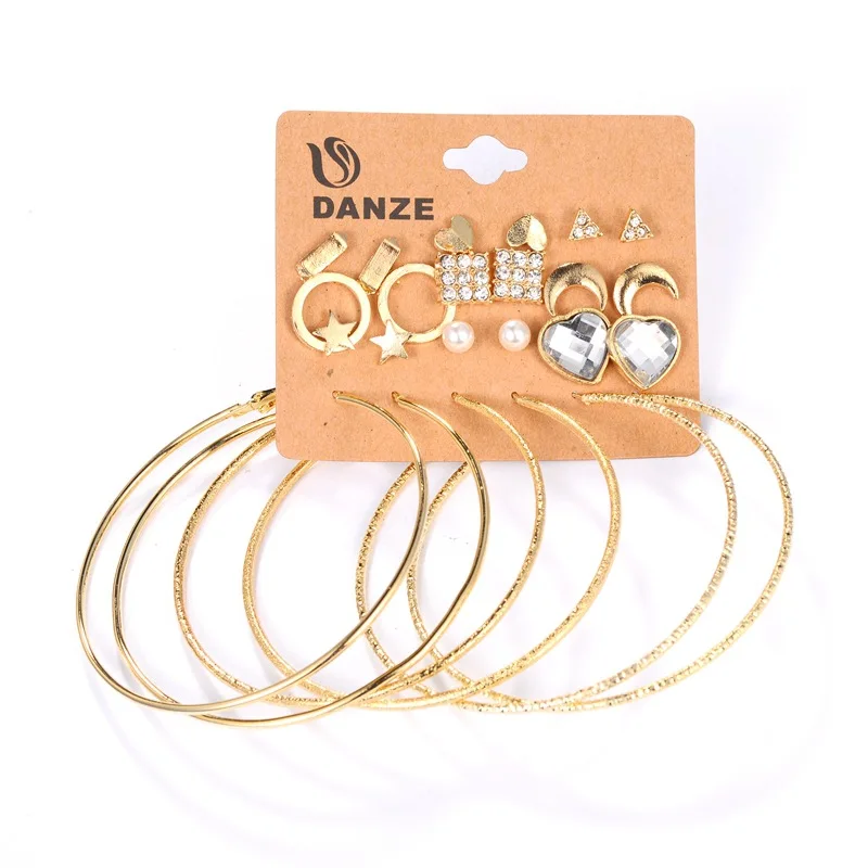 

SH138 Fashion 12 pairs of plate Moon And Star geometric Earrings Set for women