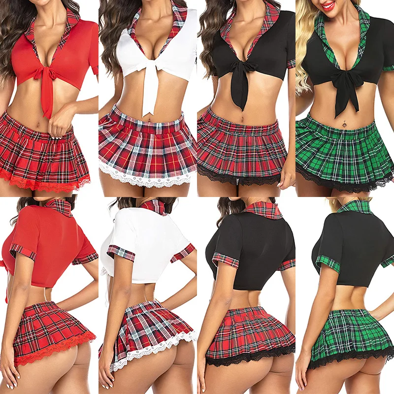 

Sexy Goddess Sexy-school-girl-cosplay Lace-up top miniskirt Cosplay Costume Short Suits For Women