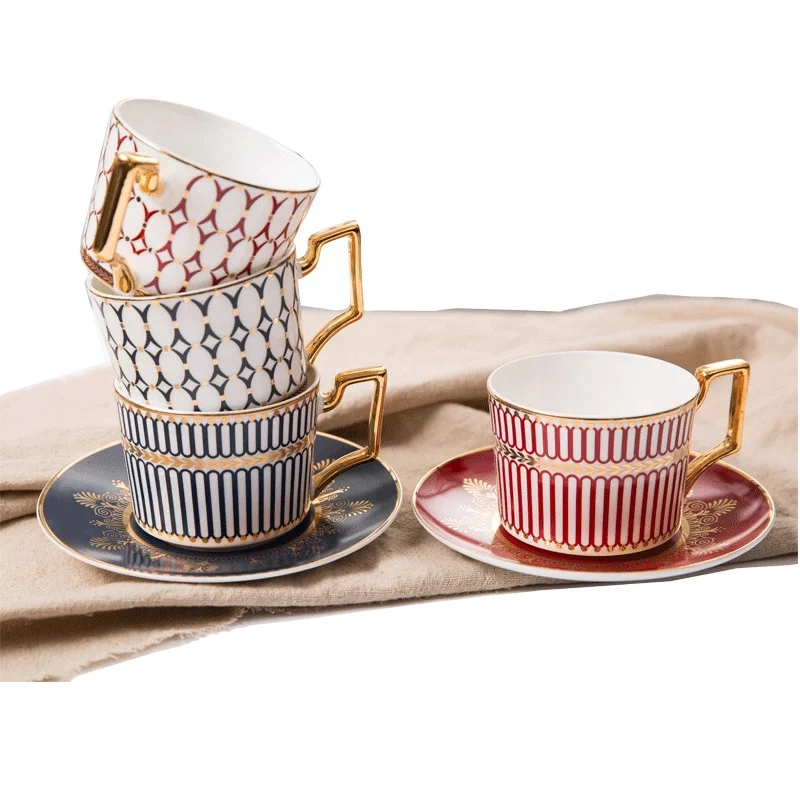 

High-End Ceramic Arabic Coffee Milk Tea Cups Set With Luxury Golden Handle For Home And Office European cup