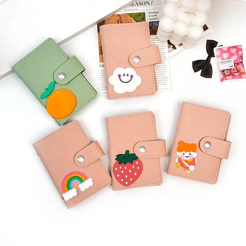 

Candy color pu slim wallet travel school bus gift id card holder leather card book minimalist ladies push button card holder