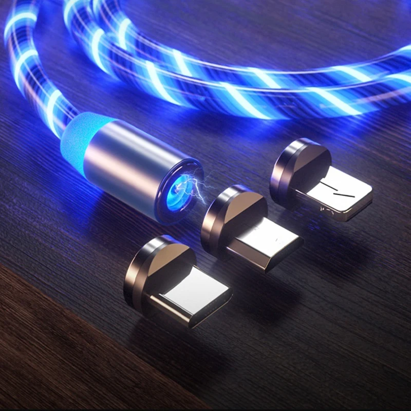 

Flowing Light Magnetic Charging Mobile Phone for Iphone Charger Wire for Samaung Led Type C Chargers Micro Usb Cable