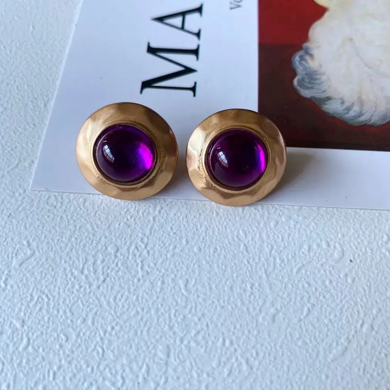 

Vintage Enamel Drip Glaze Silver Pin Earrings Luxury Real Gold Plated Purple Gemstone Earrings Women, Like picture