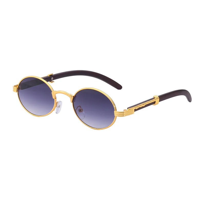 

2021 Vintage fashion handsome classic oval custom logo wood temples sunglasses 7536