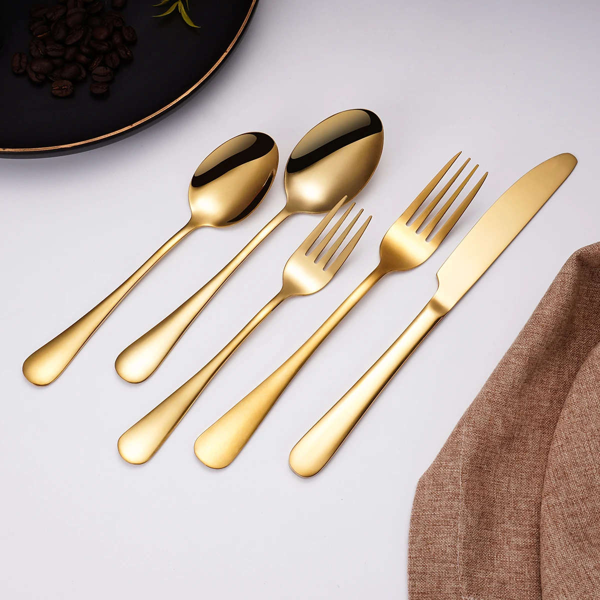 

Custom Luxury Wedding Travel Mirror Matte Polish 5 Pcs Knife Fork Spoon Flatware Stainless Steel Cutlery Set Silverware, Silver/ gold/ rose gold/ black/ colorful