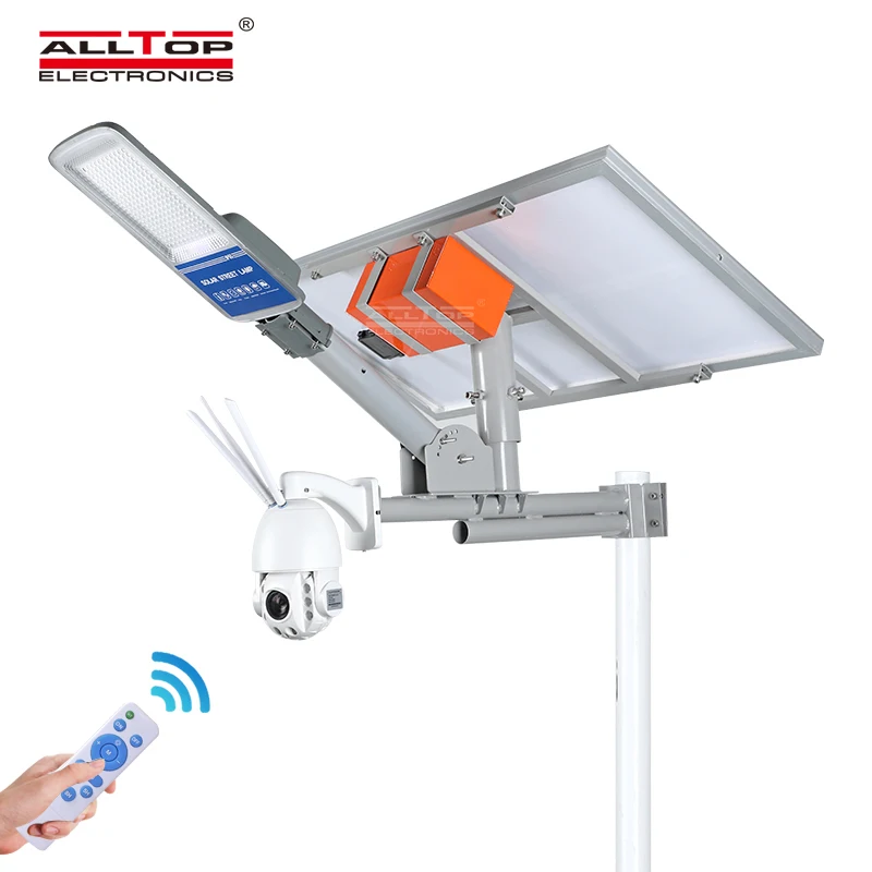 ALLTOP Wireless remote control outdoor solar power supply led street light lamp with cctv ip camera