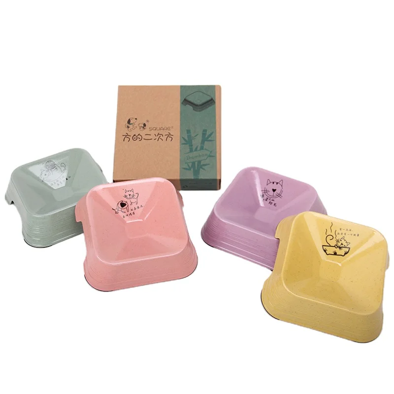 

2020 New Design Hot Sale Pet Feed Quadrate Sublimation No Spill Pet Melamine Water Bowl, Pink/yellow/grey/blue