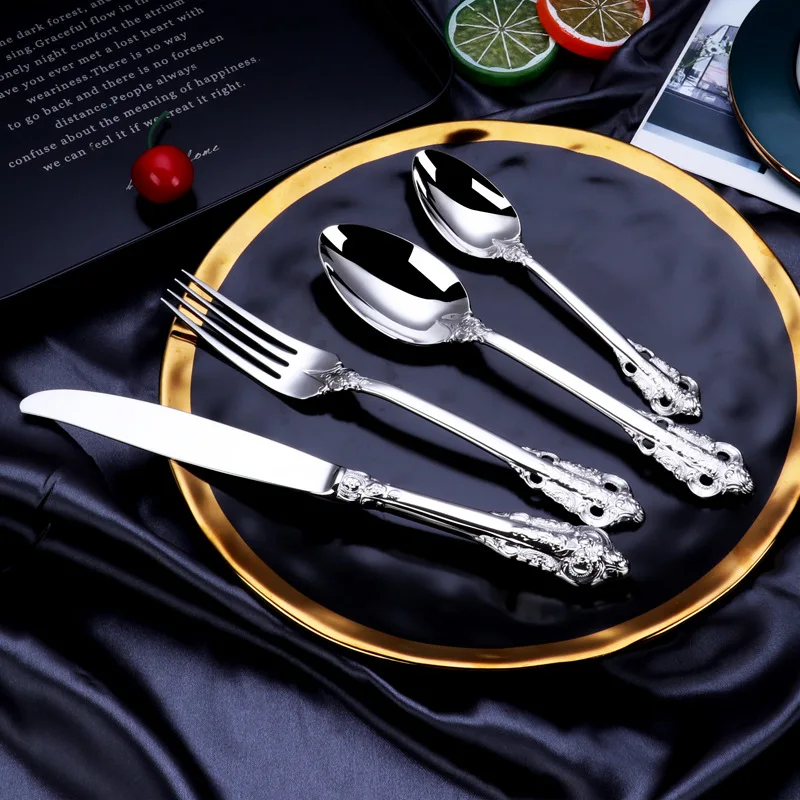 

Classic 18/10 stainless steel knife forks gold cutlery set antique Vintage silverware set, Gold/sliver