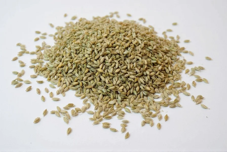 Side-by-side comparison of fennel seeds, anise seeds, and dill seeds showing size and shape differences