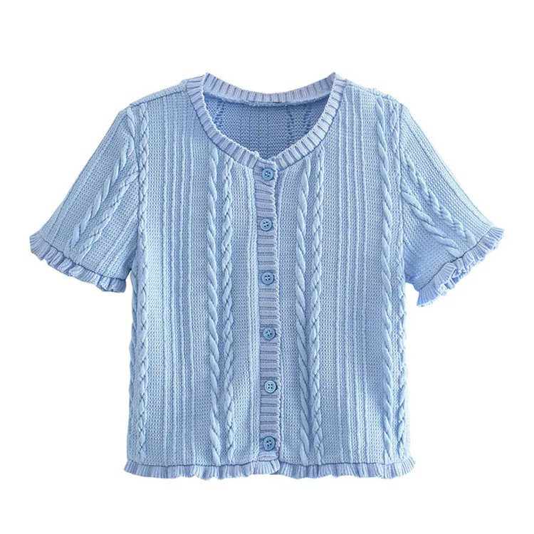 

Women's 2021 spring new round neck navel slimming sweet short-sleeved sweater eight-strand woven mini knitted cardigan women, Picture shown