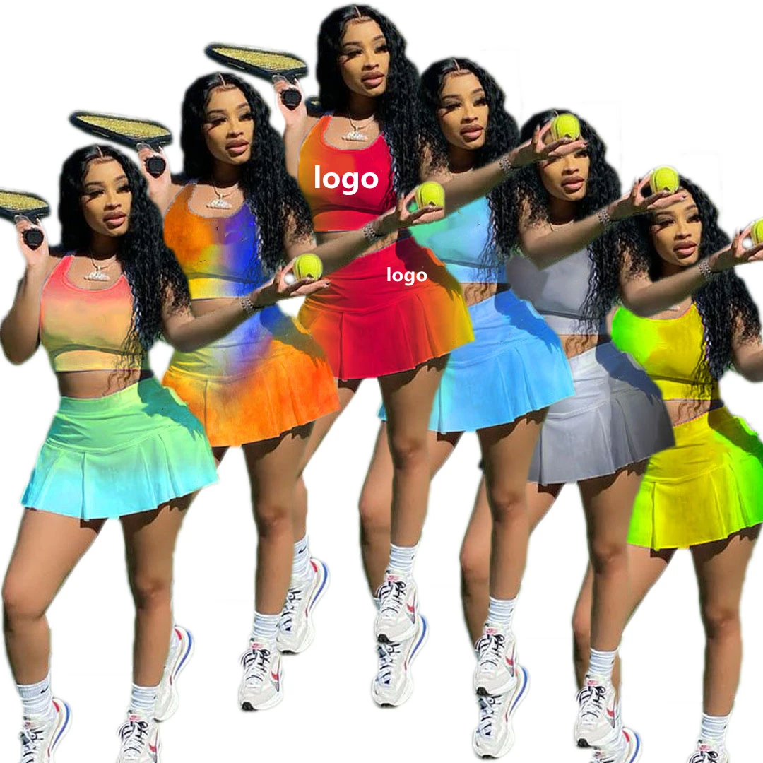 

2021 hot sale colorful sportswear for girls 2 piece designer skirts sets women tennis suit, Customized color