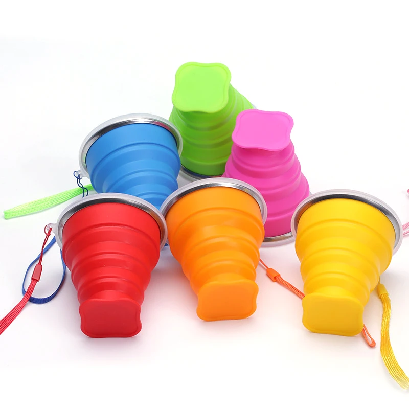 

200ml Travel Cup Silicone Retractable Folding cups Telescopic Collapsible Coffee Cups for Outdoor Sport Camping, Red, green, orange, yellow, blue, rose