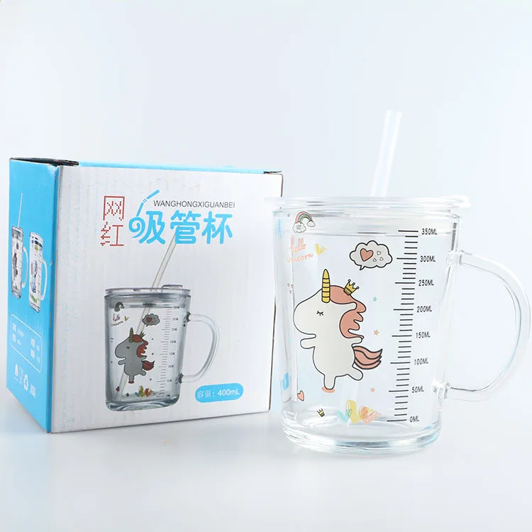 

400ml TikTok Best Selling glass water coffee cup with cover straw and handle ,Independent box package, Clear