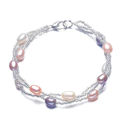 

Valentine's Day Gift Multi Layer Rice Beads Pearl Bracelet Mixed Color 5mm Crystal Beads Pearl Bracelet for Women Party