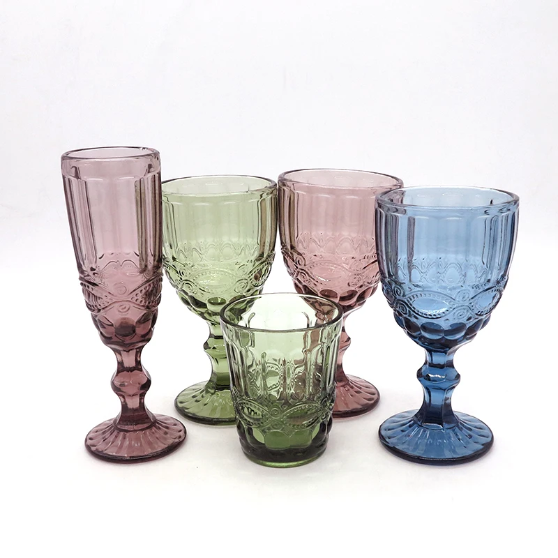 Wholesale Colored Glassware Embossed Vintage Goblet Wine Glass Vintage Glass Goblets - Buy 