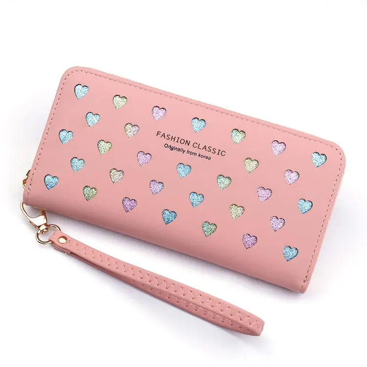 

Cute Monederos Para Mujer Hollow Out Heart Mobile Zip Around Long Money Clip Female Wallet