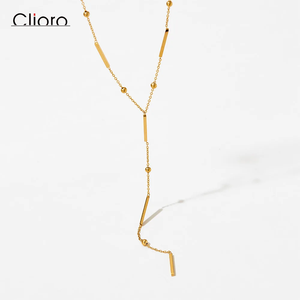 

New Trend Stainless Steel Chain Tassel Necklace Geometric Double Square Bar Y-shape Necklace