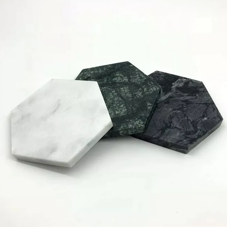 

Custom Size Luxury Hexagon Round Marble Coaster For Tea Or Coffee, Green&white&black