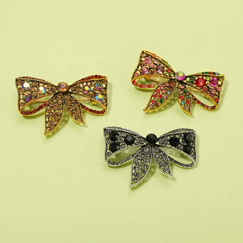 

JAENONES Korean Fashion Woman Pearl Brooch Bow Tie Suit Shirt Pin Cute vintage Crystal Bow Brooches